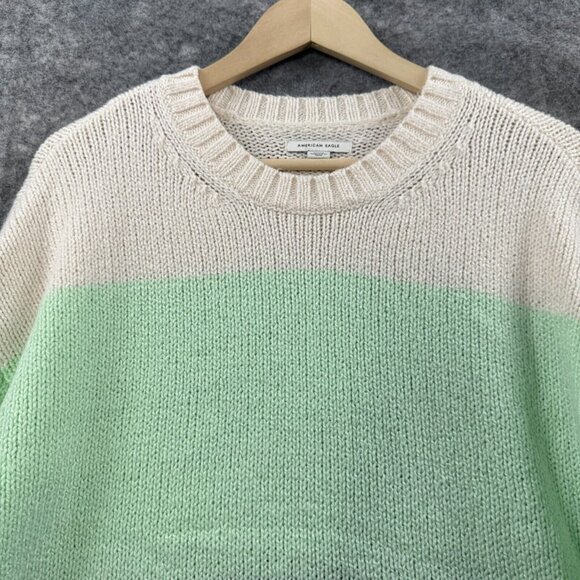American Eagle Sweater Womens S Green Blue Colorblock Pullover Crew Knit - Picture 3 of 8